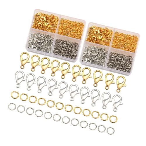 Karabinerverschlüsse und Biegeringe Set mit Etui, Halskette und Armbändern, Schmuckherstellung, Schlüsselanhänger mit Kette für Schlüsselanhänger von jiingekk