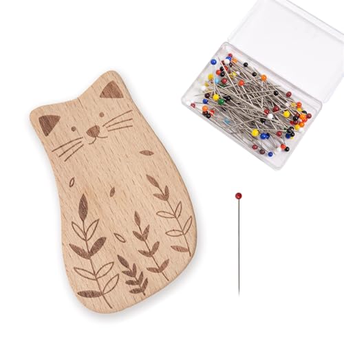 Nadelkissen Holz Nadelhalter mit 100 Quiltnadeln für Näharbeiten Nähnadelkissen mit Positioniernadel von jiingekk