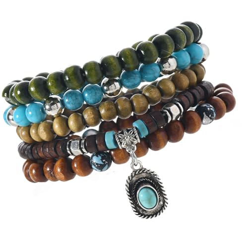 Natürliche Kokosnussschalen-Perle mit türkisem Akzent für Frauen, Schmuck, Handgelenk-Accessoires, Holzperlen mit türkisem Akzent von jiingekk