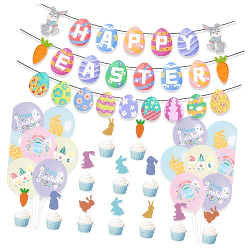 Tortendeko Set Banner Luftballons Cake Toppers Ostern Kuchen Zubehör Kuchen Verzierung Geeignet für Osterpartys Tortendeko Set Banner Luftballons Cake Toppers Ostern Kuchen Zubehör Kuchen Verzierung Geeignet für Osterpartys von jiingekk