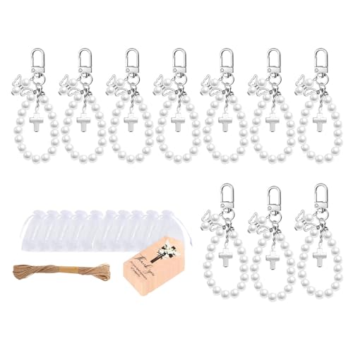 jiingekk 10 Sets Perlenkreuz-Schlüsselanhänger mit Dankeschön-Etiketten und Organza-Beuteln für Hochzeit, Babyparty, Taufe, Partygeschenk jiingekk 10 Sets Perlenkreuz-Schlüsselanhänger mit Dankeschön-Etiketten und Organza-Beuteln für Hochzeit, Babyparty, Taufe, Partygeschenk von jiingekk