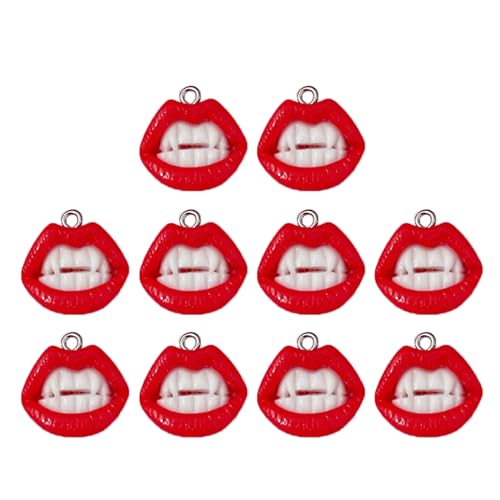 jiingekk 10 Stück lustige rote Lippe Harz Charm Hip Hop Halloween Ohrring Anhänger Zubehör DIY Schlüsselanhänger Schmuckherstellung Handwerk von jiingekk