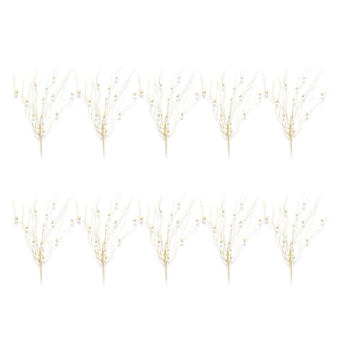 jiingekk 10 Stück synthetische Blätterzweige, glitzernde Weihnachtsspieße, kunstvolle Blumenblätter für Feiertage, Blumenarrangements, Urlaubsdekorationen von jiingekk