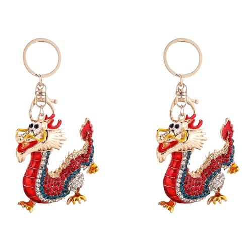 jiingekk 2 Stück Elegante chinesische Drachen Schlüsselanhänger Funkelnde Strasssteine Sternzeichen Schlüsselanhänger für Handtaschen Party Dekoration Passende Drachen Schlüsselanhänger Geschenk-Set von jiingekk