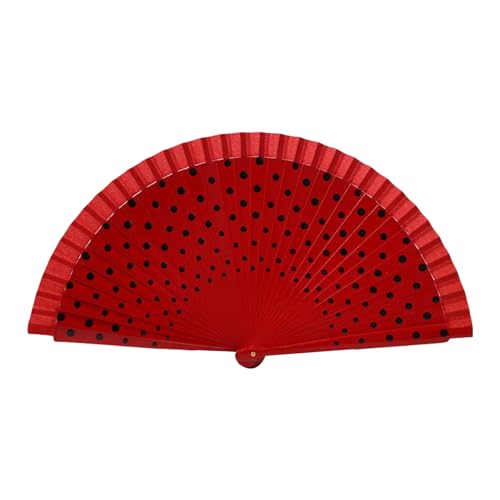 jiingekk Faltbarer Fächer, Flamenco, spanisches Holz, Punktemuster, modern, klassisch, Vintage, Handfächer für Tanz, Party, große rote und schwarze Punkte jiingekk Faltbarer Fächer, Flamenco, spanisches Holz, Punktemuster, modern, klassisch, Vintage, Handfächer für Tanz, Party, große rote und schwarze Punkte von jiingekk