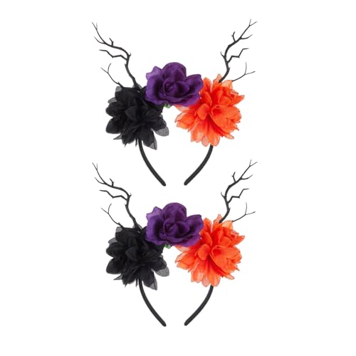 jiingekk Haarreif mit Blumenmotiv für Festivals, Halloween, Cosplay, mit langem schwarzem Haarschmuck, Dekorationen für Partys von jiingekk