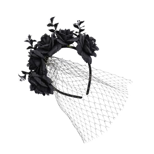 jiingekk Halloween-Kopfschmuck mit Rosen und Tüll, verstellbare Größe, Haarband, Feste, Party, Kostüm, Zubehör für Frauen jiingekk Halloween-Kopfschmuck mit Rosen und Tüll, verstellbare Größe, Haarband, Feste, Party, Kostüm, Zubehör für Frauen von jiingekk