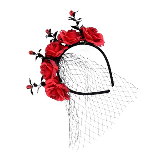 jiingekk Halloween-Kopfschmuck mit Rosen und Tüll, verstellbare Größe, Haarband, Feste, Party, Kostüm, Zubehör für Frauen jiingekk Halloween-Kopfschmuck mit Rosen und Tüll, verstellbare Größe, Haarband, Feste, Party, Kostüm, Zubehör für Frauen von jiingekk