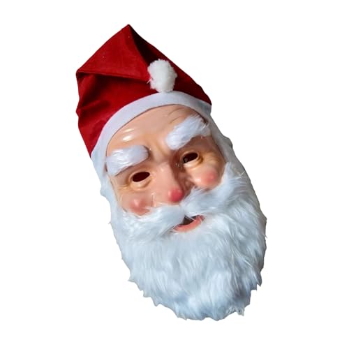 jiingekk Weihnachtsmann mit Nikolausmütze und Bart für Erwachsene, Weihnachten, Halloween, Party, Cosplay, Weihnachtsmann, voller Kopf jiingekk Weihnachtsmann mit Nikolausmütze und Bart für Erwachsene, Weihnachten, Halloween, Party, Cosplay, Weihnachtsmann, voller Kopf von jiingekk