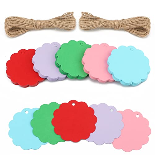 100stk Anhänger Kraftpapier Geschenkanhänger Rund Etiketten 6cm mit Jute Schnur, für Hochzeitsgeschenke Weihnachtsgeschenke Partygeschenke (5 Farben) von jijAcraft