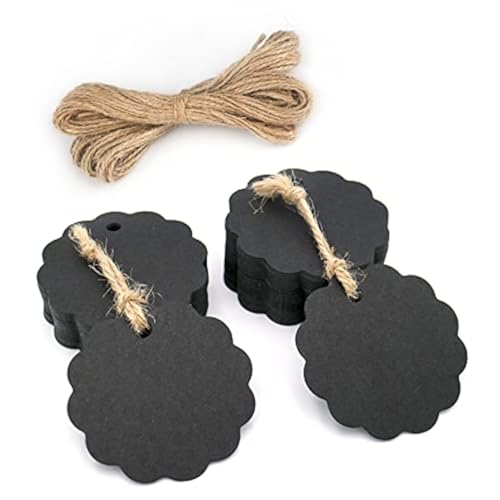 Anhänger Kraftpapier Geschenkanhänger Rund Etiketten 6cm, 100stk. mit Jute Schnur, für Hochzeitsgeschenke Weihnachtsgeschenke Partygeschenke (Schwarz) von jijAcraft