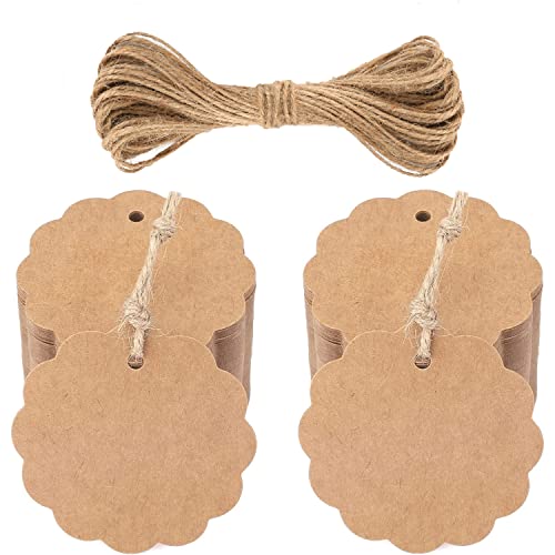 Geschenk Anhänger Kraftpapier Rund Etiketten 6cm mit Jute Schnur, für Hochzeitsgeschenke Weihnachtsgeschenke Partygeschenke (Braun, 50 Stück) von jijAcraft