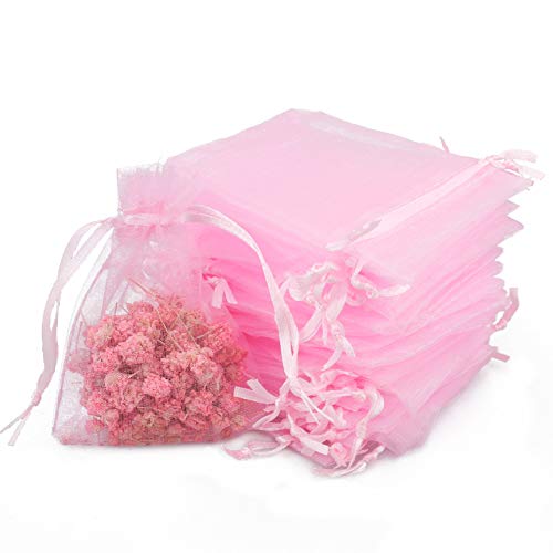 Organzasäckchen Groß Hochzeit Organza Beutel 13 * 18CM, 100 Stück mit Kordelzug, Bonbons Geschenk Schmuckbeutel (Rosa) von jijAcraft