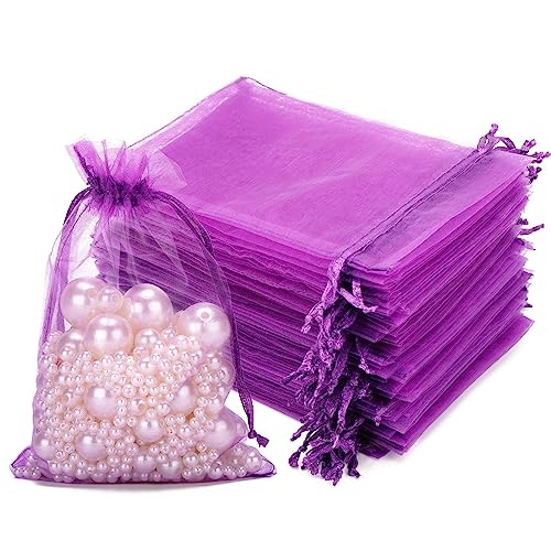 jijAcraft Groß Organzasäckchen 10 × 15CM, Lila Organza Beutel, 100 Stück Organzasäckchen Geschenk, Organza Schmuckbeutel mit Kordelzug für Süßigkeiten, Geschenk von jijAcraft