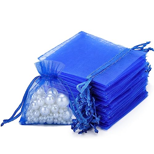 jijAcraft Kleine Organzasäckchen 7× 9CM, Blau Organza Beutel, 100 Stück Organzasäckchen Geschenk, Organza Schmuckbeutel mit Kordelzug für Süßigkeiten, Geschenk von jijAcraft