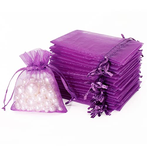 jijAcraft Klein Organzasäckchen 7 × 9CM, Lila Organza Beutel, 100 Stück Organzasäckchen Geschenk, Organza Schmuckbeutel mit Kordelzug für Süßigkeiten, Geschenk von jijAcraft
