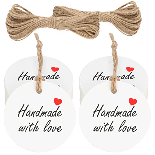 Paketanhänger aus Packpapier mit der Aufschrift „Handmade with Love“ 5 cm weiß von jijAcraft
