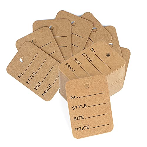 jijAcraft 1000 Stück Preisschilder Etiketten Anhänger Preis 35mm*50mm, Geschenkanhänger Hängeetiketten Preisetiketten für Kleidung, Schuhe, Schmuck, Geschenken, Weinflaschen, Schreibwaren (Braun) von jijAcraft