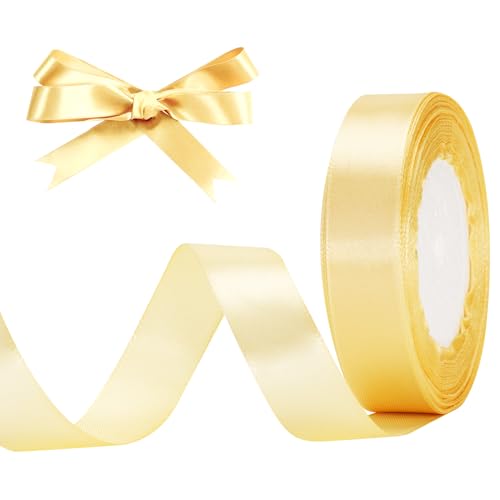 jijAcraft Satinband Gold 20mm, 44 Meters Dekoration Geschenkband Breit Schleifenband, Stoffband für Hochzeit, Taufe und Geschenkverpackung (22m/Rollen) von jijAcraft