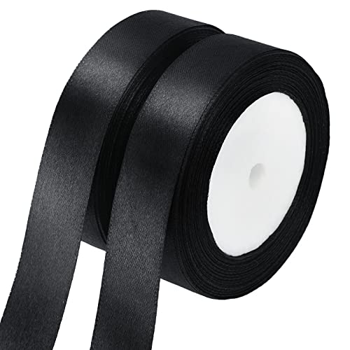 jijAcraft Satinband Schwarz 20mm, 44 Meters Dekoration Geschenkband Breit Schleifenband, Schwarz Stoffband für Hochzeit, Trauer und Geschenkverpackung (22m/Rollen) von jijAcraft