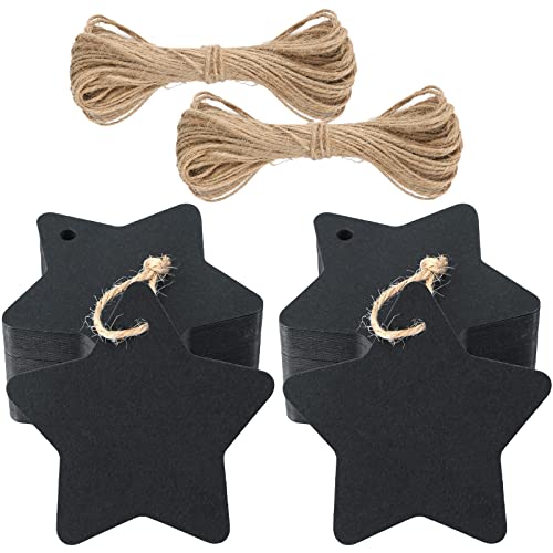 jijAcraft Geschenkanhänger Weihnachten Stern Anhänger Kraftpapier Etiketten, 100 Stück Geschenkanhänger Kraftpapier Weihnachten Tags mit Jute-Schnur, für Weihnachtsgeschenke Dekoration (Schwarz) von jijAcraft