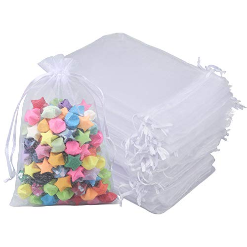 jijAcraft Organzasäckchen Hochzeit Organza Beutel 10 * 15CM, 100 Stück mit Kordelzug, Bonbons Geschenk Schmuckbeutel (Weiß) von jijAcraft