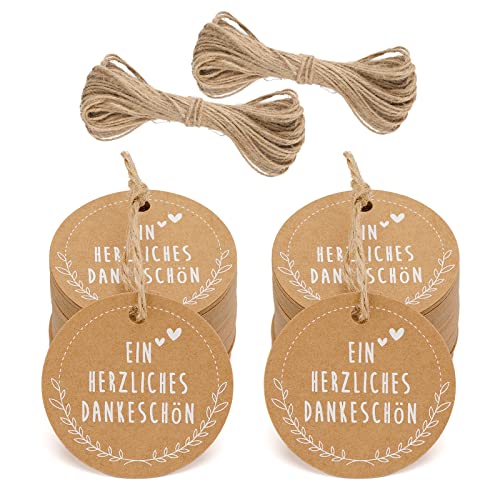 jijAcraft 100 Stück Geschenkanhänger EIN HERZLICHES DANKESCHÖN - Kraftpapier Anhänger Rund 5cm mit Jute Schnur 20m Hangtag Etiketten Vintage Etiketten Tags für Gastgeschenke Hochzeitsdeko DIY jijAcraft 100 Stück Geschenkanhänger EIN HERZLICHES DANKESCHÖN - Kraftpapier Anhänger Rund 5cm mit Jute Schnur 20m Hangtag Etiketten Vintage Etiketten Tags für Gastgeschenke Hochzeitsdeko DIY von jijAcraft