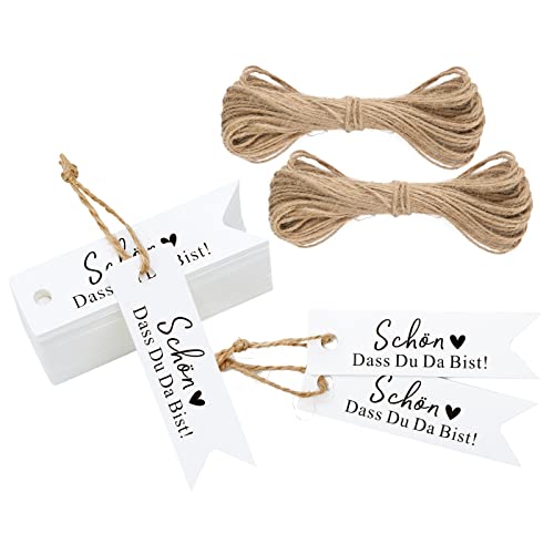 jijAcraft 100 Stück Geschenkanhänger SCHÖN DASS DU DA BIST Kraftpapier Anhänger Hochzeit - 7 * 2CM mit Jute Schnur Hangtag Anhänger Etiketten Tags - für Hochzeitsdeko DIY jijAcraft 100 Stück Geschenkanhänger SCHÖN DASS DU DA BIST Kraftpapier Anhänger Hochzeit - 7 * 2CM mit Jute Schnur Hangtag Anhänger Etiketten Tags - für Hochzeitsdeko DIY von jijAcraft