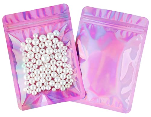 jijAcraft 10.5 x 15 CM Klein Mylar Beutel, Lila Rosa Zip Beutel Geschenk, 100 Stück Holografische Folienbeutel mit Verschluss, Mylar Druckverschlussbeutel mit Fenster für Schmuck, Geschenk von jijAcraft