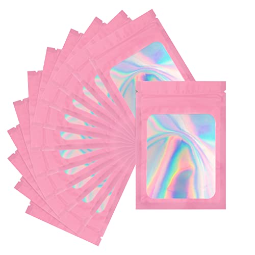 jijAcraft 100 Stück Mylar-Beutel, Rosa Zip-Beutel Wiederverschließbare Beutel mit Frontfenster für kleine Unternehmen, Mylar Beutel zum Aufbewahren von Süßigkeiten, Keksen, Schmuck (7 x 10 cm) von jijAcraft