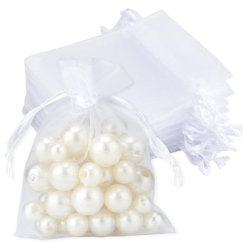 jijAcraft Kleine Organzasäckchen 7× 9CM, Weiß Organza Beutel Hochzeit, 100 Stück Organzasäckchen Geschenk, Organza Schmuckbeutel mit Kordelzug für Süßigkeiten, Geschenk von jijAcraft