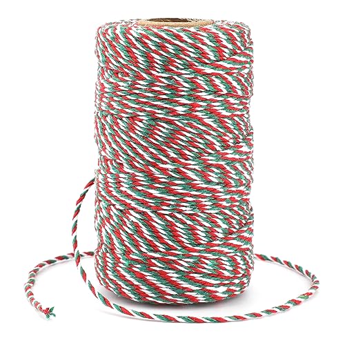 jijAcraft 100M Weihnachten Dekokordel, 2MM Baumwolle Schnur, Weihnachten Bastelschnur Perfekt für Backen, DIY Basteln, Weihnachten Geschenke Verpacken (Rot Grün und Weiß) von jijAcraft
