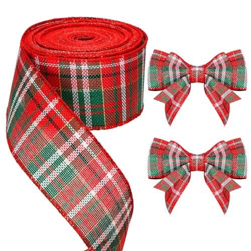 jijAcraft 10M Kariertes Sackleinen Band, Juteband Weihnachts Karoband 6 CM Breite, Rot-Grün Geschenkband Weihnachtlichen, Verdrahtet Plaid Bänder für DIY Basteln, Geschenk Verpackung, Bögen, Baumdeko jijAcraft 10M Kariertes Sackleinen Band, Juteband Weihnachts Karoband 6 CM Breite, Rot-Grün Geschenkband Weihnachtlichen, Verdrahtet Plaid Bänder für DIY Basteln, Geschenk Verpackung, Bögen, Baumdeko von jijAcraft