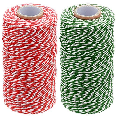 jijAcraft 200M Rot und Grün Baumwolle Schnur, 2MM Bäcker Bindfäden, Bastelschnur Dekokordel Schnur Perfekt für Backen, DIY Basteln, Weihnachten Geschenke Verpacken von jijAcraft