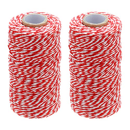 jijAcraft 200m Rot und Weiß Baumwolle Schnur, Bäcker Bindfäden Bastelschnur Dekokordel Schnur Perfekt für Backen, DIY Basteln, Weihnachten Geschenke Verpacken von jijAcraft