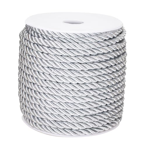 jijAcraft 5mm Dekorative Gedrehte Kordel Silber, 3-Lagiges Polyester Geschenktüten Schnurseil Für Wohnkultur, Kostüme Verschönern, Ehrenschnur, Weihnachtstasche Kordeln 20 Meters von jijAcraft