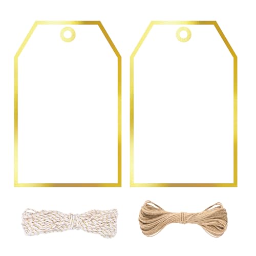 jijAcraft 8,5 x 5,5cm Geschenkanhänger mit Gold Kante: Weiß Papieranhänger zum Beschriften 100 Stück Kraftpapier Etiketten Tags mit Loch und Schnur für Hochzeit, Geburtstag, Weihnachten jijAcraft 8,5 x 5,5cm Geschenkanhänger mit Gold Kante: Weiß Papieranhänger zum Beschriften 100 Stück Kraftpapier Etiketten Tags mit Loch und Schnur für Hochzeit, Geburtstag, Weihnachten von jijAcraft