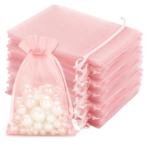 jijAcraft Babyrosa Organzasäckchen 10x15cm: Geschenksäckchen mit Zugban Transparent Schmucksäckchen 100 Stück Organza Beutel Hochzeit zum Befüllen Geschenk Bonbon von jijAcraft