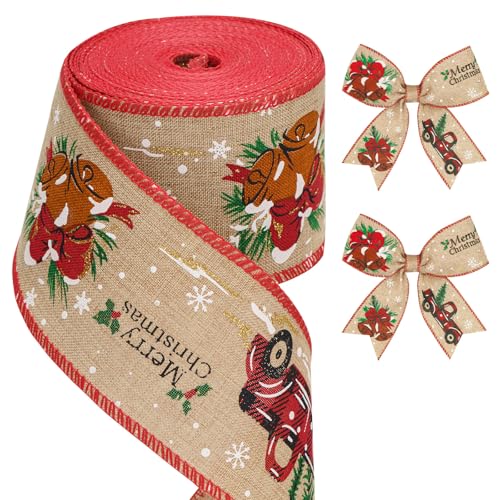 jijAcraft Beige Schleifenband Weihnachten mit Draht: 6cm Breit Weihnachtsbänder 10m Geschenkband Weihnachten für Basteln Bögen Baumdeko von jijAcraft