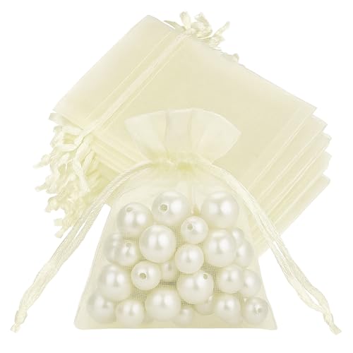 jijAcraft Creme Klein Organzasäckchen 7x9cm: Geschenksäckchen mit Zugban Transparent Schmucksäckchen 50 Stück Organza Beutel Hochzeit zum Befüllen Geschenk Bonbon von jijAcraft