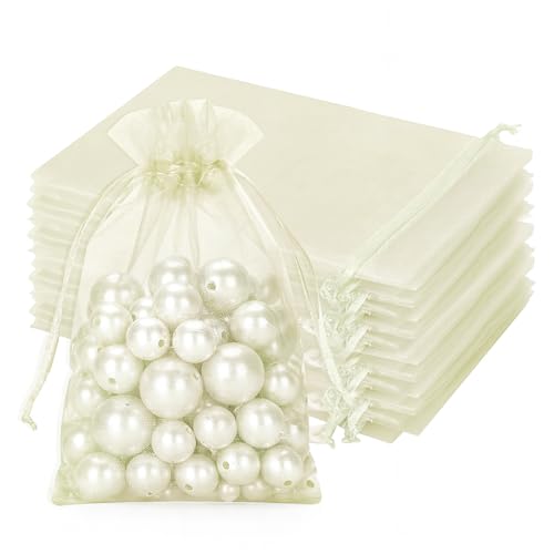 jijAcraft Creme Organzasäckchen 10x15cm: Geschenksäckchen mit Zugban Transparent Schmucksäckchen 50 Stück Organza Beutel Hochzeit zum Befüllen Geschenk Bonbon von jijAcraft