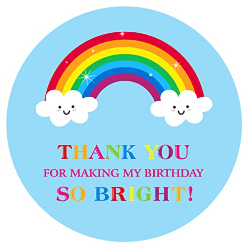 jijAcraft Danke Aufkleber Personalisierte, 60 Stk Regenbogen Thank You Sticker, 5 cm Blaue Selbstklebende Runde Geburtstagsaufkleber zum Verpacken von Geschenken, Geburtstag, Baby Dusche Dekoration von jijAcraft