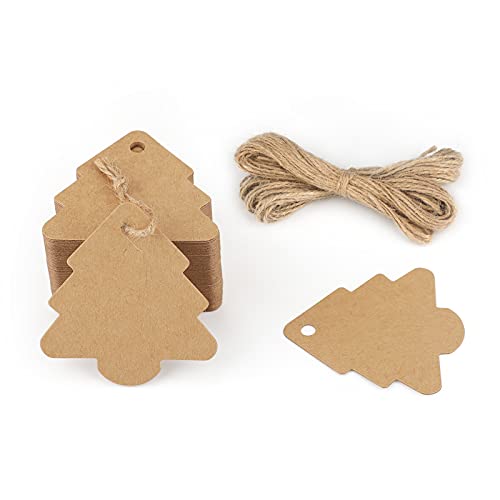 jijAcraft Geschenkanhänger Weihnachten Anhänger Kraftpapier Etiketten, 100 Stück Christmas Tree Tags mit Jute Schnur, für Weihnachtsgeschenke Dekoration (Braun) von jijAcraft