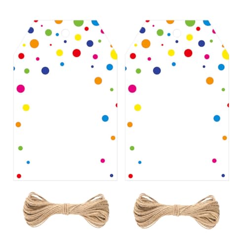 jijAcraft Geschenkanhänger mit Bunt Punkte: 8,5x5,5cm Weiß Papieranhänger zum Beschriften 100 Stück Papier Etiketten mit Loch und Schnur für Kind Geburtstag DIY Geschenk jijAcraft Geschenkanhänger mit Bunt Punkte: 8,5x5,5cm Weiß Papieranhänger zum Beschriften 100 Stück Papier Etiketten mit Loch und Schnur für Kind Geburtstag DIY Geschenk von jijAcraft