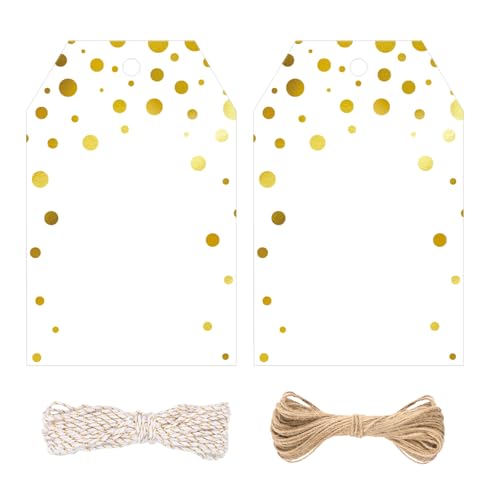 jijAcraft Geschenkanhänger mit Gold Foil Punkte: 8,5x5,5cm Weiß Papieranhänger zum Beschriften 100 Stück Papier Etiketten mit Loch und Schnur für Geburtstag DIY Weihnachten Geschenk jijAcraft Geschenkanhänger mit Gold Foil Punkte: 8,5x5,5cm Weiß Papieranhänger zum Beschriften 100 Stück Papier Etiketten mit Loch und Schnur für Geburtstag DIY Weihnachten Geschenk von jijAcraft