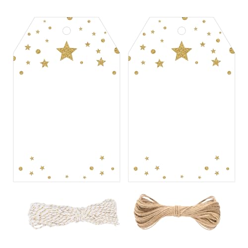 jijAcraft Geschenkanhänger mit Gold Glitzern Stern: 8,5x5,5cm Weiß Papieranhänger zum Beschriften 100 Stück Papier Etiketten mit Loch und Schnur für DIY Weihnachten Geburtstag Geschenk jijAcraft Geschenkanhänger mit Gold Glitzern Stern: 8,5x5,5cm Weiß Papieranhänger zum Beschriften 100 Stück Papier Etiketten mit Loch und Schnur für DIY Weihnachten Geburtstag Geschenk von jijAcraft