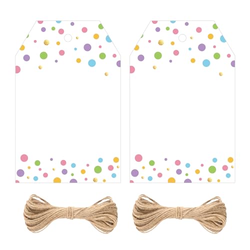 jijAcraft Geschenkanhänger mit Pastell Punkte: 8,5x5,5cm Weiß Papieranhänger zum Beschriften 100 Stück Papier Etiketten mit Loch und Schnur für Kind Geburtstag DIY Geschenk jijAcraft Geschenkanhänger mit Pastell Punkte: 8,5x5,5cm Weiß Papieranhänger zum Beschriften 100 Stück Papier Etiketten mit Loch und Schnur für Kind Geburtstag DIY Geschenk von jijAcraft