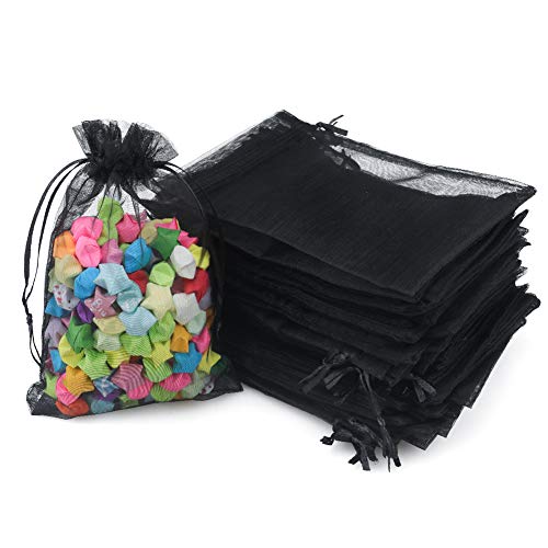 jijAcraft Groß Organzasäckchen 10 × 15CM, Schwarz Organza Beutel, 100 Stück Organzasäckchen Geschenk, Organza Schmuckbeutel mit Kordelzug für Süßigkeiten, Geschenk von jijAcraft