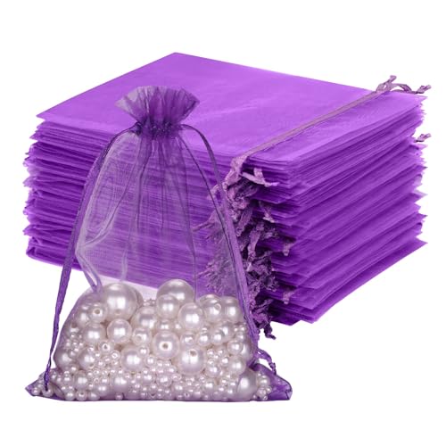 jijAcraft Groß Organzasäckchen 13 × 18CM, Lila Organza Beutel, 100 Stück Organzasäckchen Geschenk, Organza Schmuckbeutel mit Kordelzug für Süßigkeiten, Geschenk von jijAcraft
