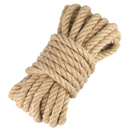 jijAcraft Hanfseil 14mm Dicke Jute Schnur, 10M Natur Juteseil Tau Seil, Garten Jute Tauwerk Handlaufseil Schiffstau Schnur für DIY, Haus Dekoration, Handwerk, Gartenarbeit, Kratzbaum von jijAcraft